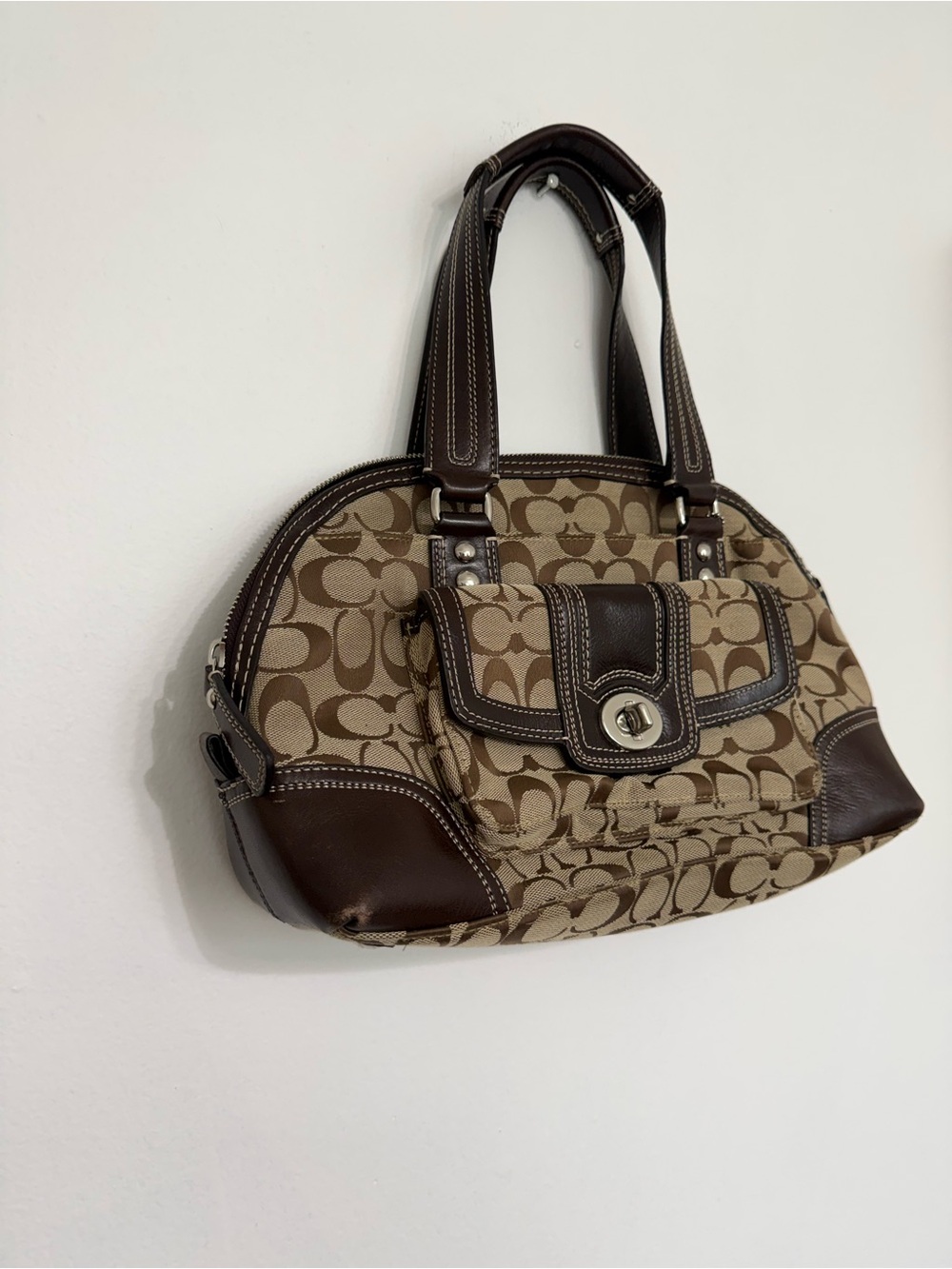 Coach Tan and Dark Brown Signature Canvas Satchel